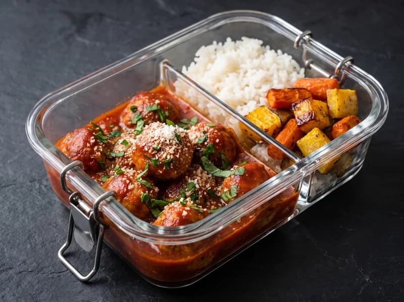 Albóndigas de pollo en salsa de jitomate, parmesano y espinacas