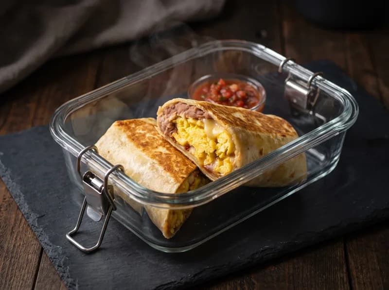 Burrito horneado de huevo y frijol
