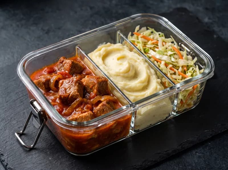 Cerdo a la mexicana con puré de papa y ensalada de col