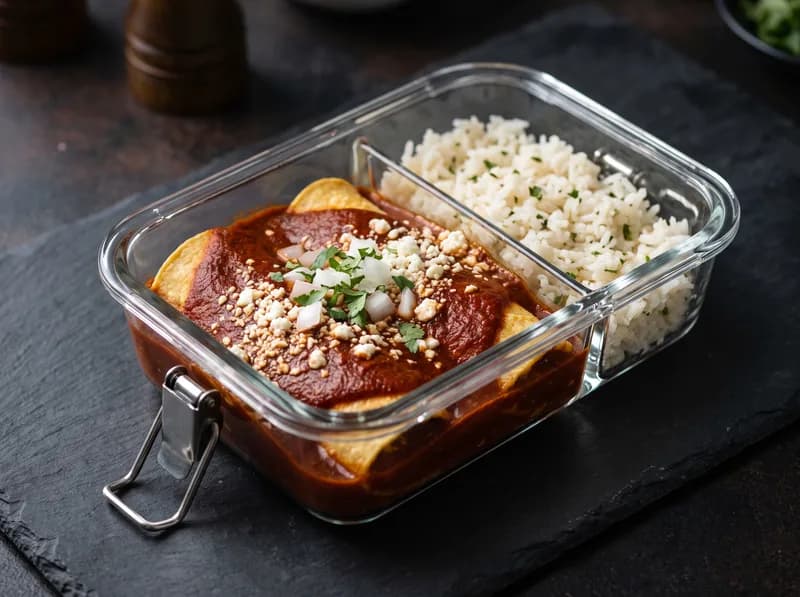Enchiladas de frijol y queso con arroz