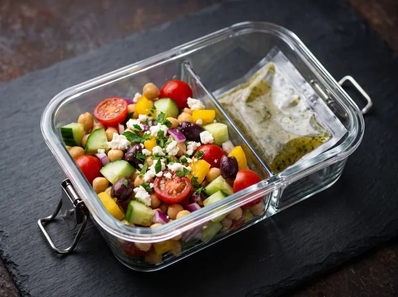 Ensalada mediterránea de garbanzo con verduras frescas