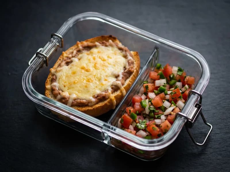 Molletes horneados de frijol con queso Oaxaca