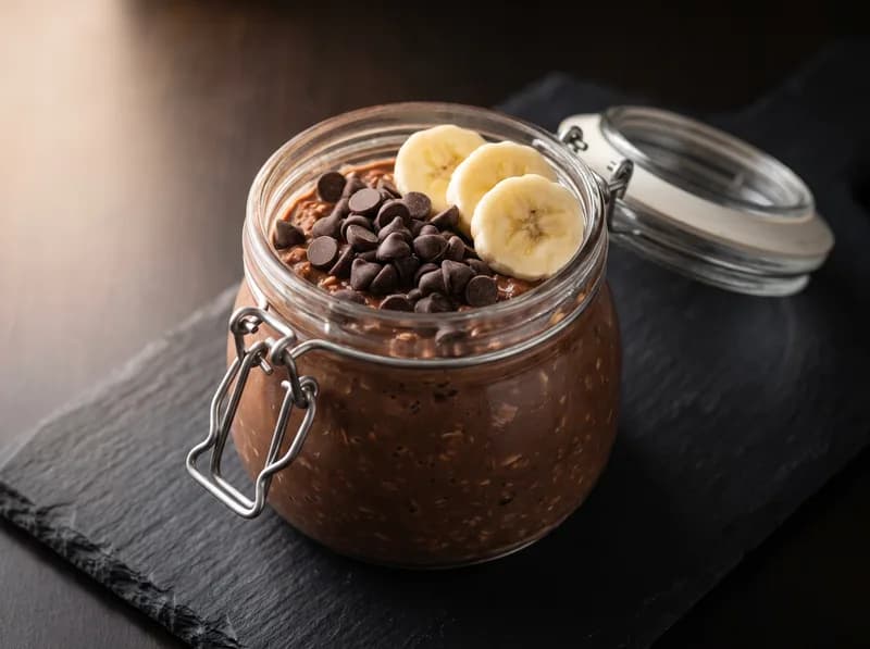 Overnight oats de chocolate con cacao y chispas de chocolate