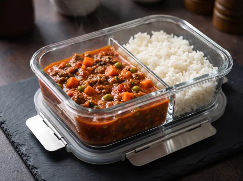 Picadillo de res enchipotlado con arroz y verduras