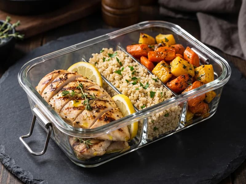 Pollo a la plancha con quinoa y verduras asadas