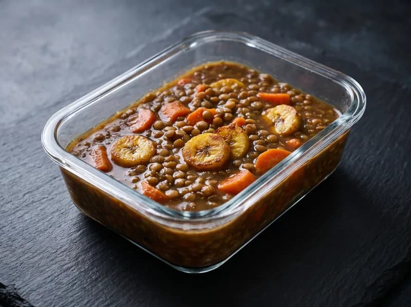 Sopa de lentejas con plátano macho
