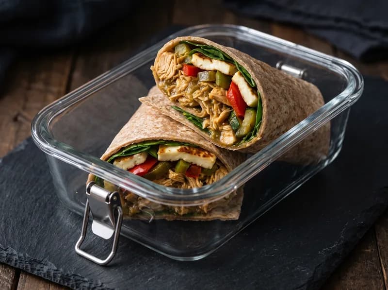 Wrap de pollo en salsa verde con verduras